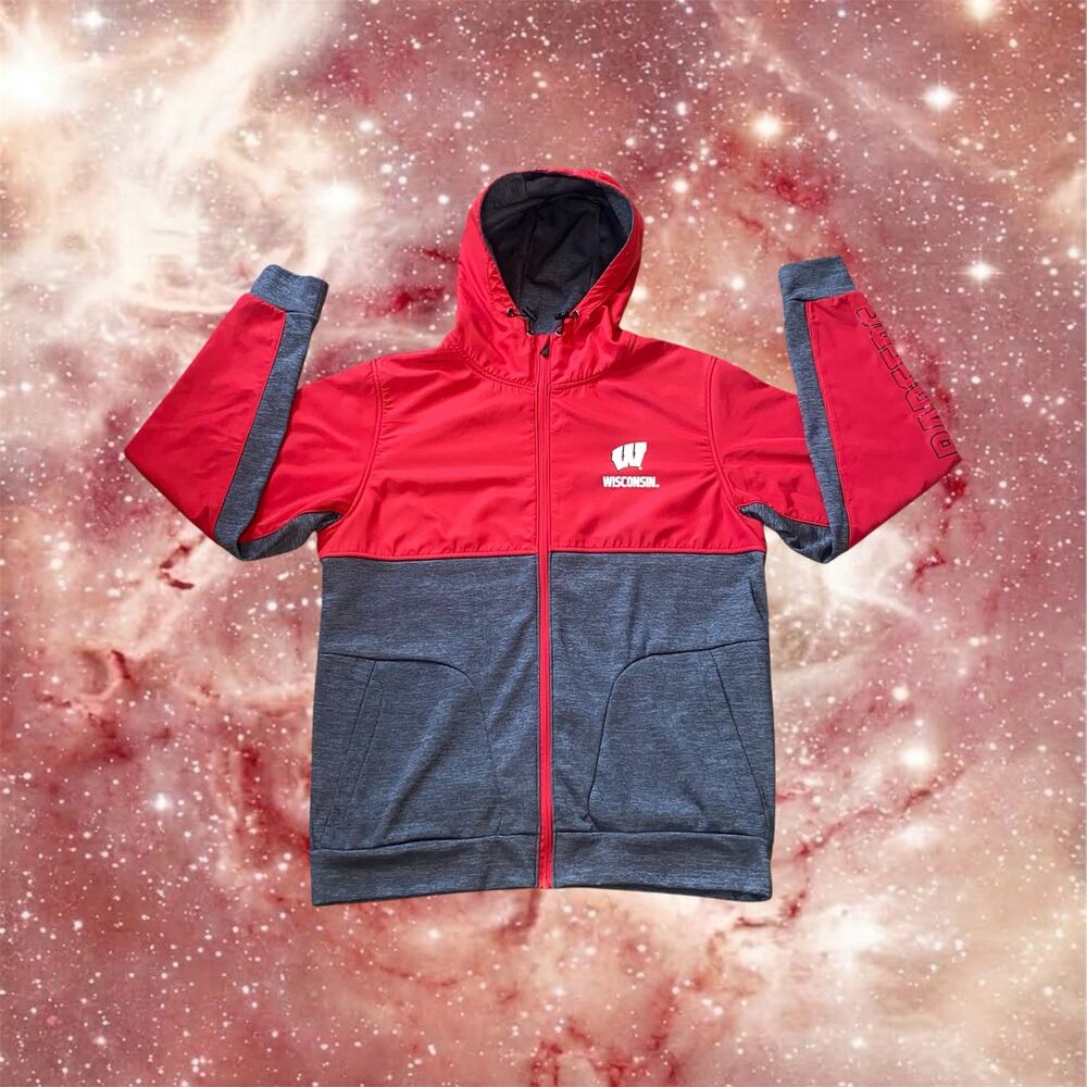 Colosseum Wisconsin Badgers Mens L Red Grey Full Zip Hooded Jacket